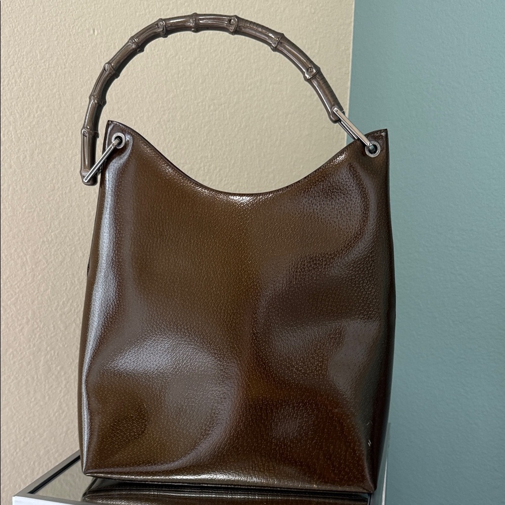 Gucci Dark Brown Patent Leather Bamboo Handle Hobo Bag Tom Ford - Picture 2 of 8